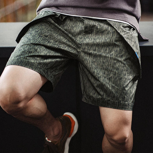 Retro Raindrop Camo Print Shorts – Functional Straight Fit Casual Summer Pants
